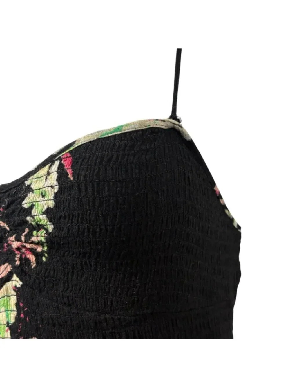 Intimately Free People Beau Smocked Black Floral Maxi Sundress L Boho Beachy Y2K